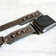 Green and Brown Rivetted Leather Apple band-Gunmetal