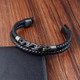 Black Double Wrap Leather Cord Bracelet with Chain