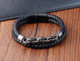 Black Double Wrap Leather Cord Bracelet with Chain