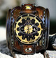 Men's Wide Leather Cuff Watch with Gold Detail