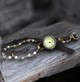Vintage Brown Leather Wrap Watch for Women – Antique Brass & Bead Chain Accent
