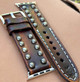 Studded full-grain leather Apple Watch band for men with silver hardware and contrast stitching Studded full-grain leather Apple Watch band for men with silver hardware and contrast stitching