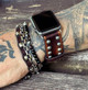 Side angle of handmade leather Apple Watch band for men showing depth and craftsmanship Side angle of handmade leather Apple Watch band for men showing depth and craftsmanship