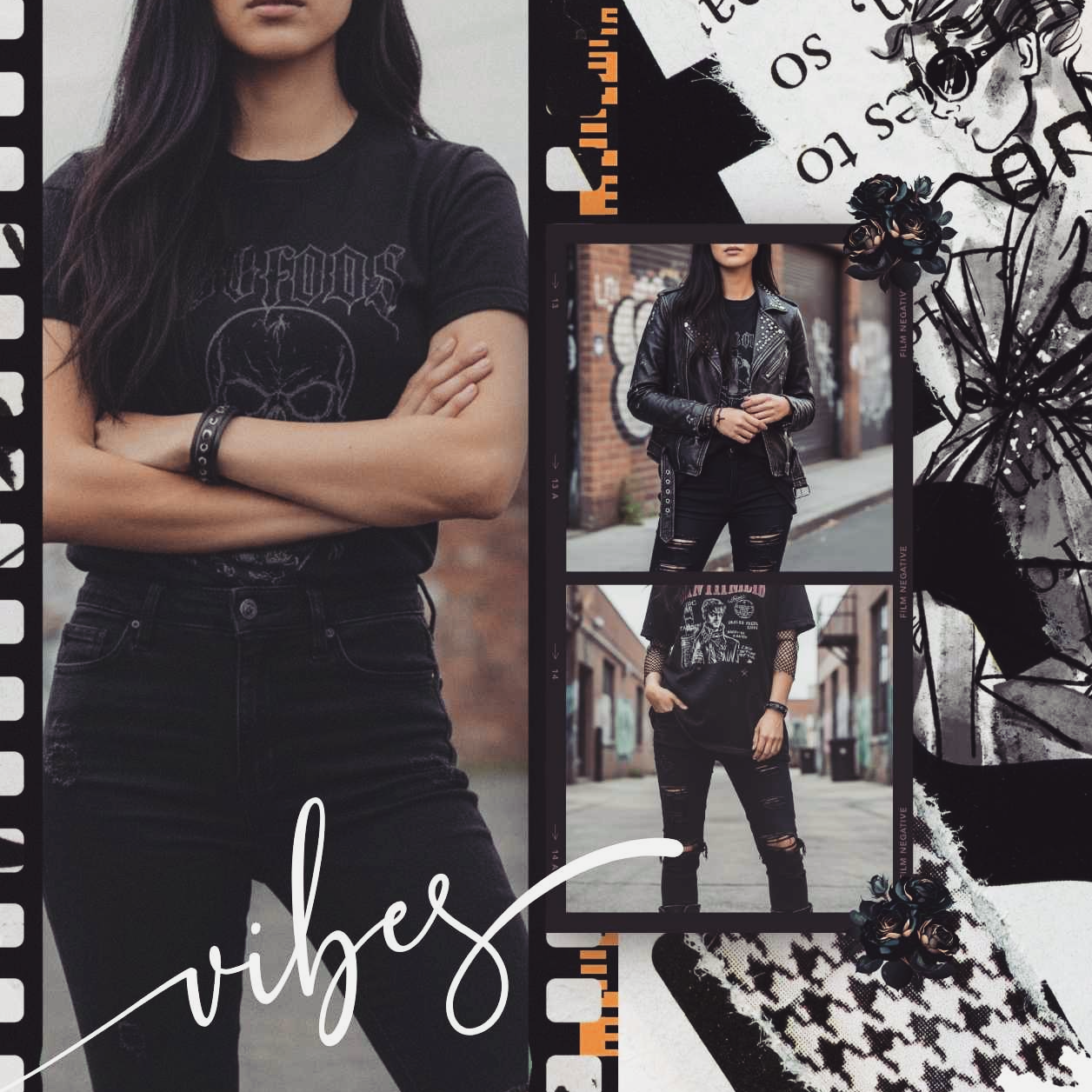 Close-up of a man wearing a black leather cuff watch with a leather jacket, rugged rocker style.