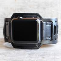 Black leather apple watch cuff|Unisex