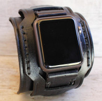 Wide leather apple watch band|Black|Handmade