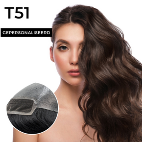 Damestop haarstukje doorzichtige doorschijnende huid Lace Front T51