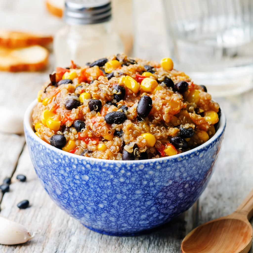 Black Bean Quinoa Chili with Cornbread (Vegan)