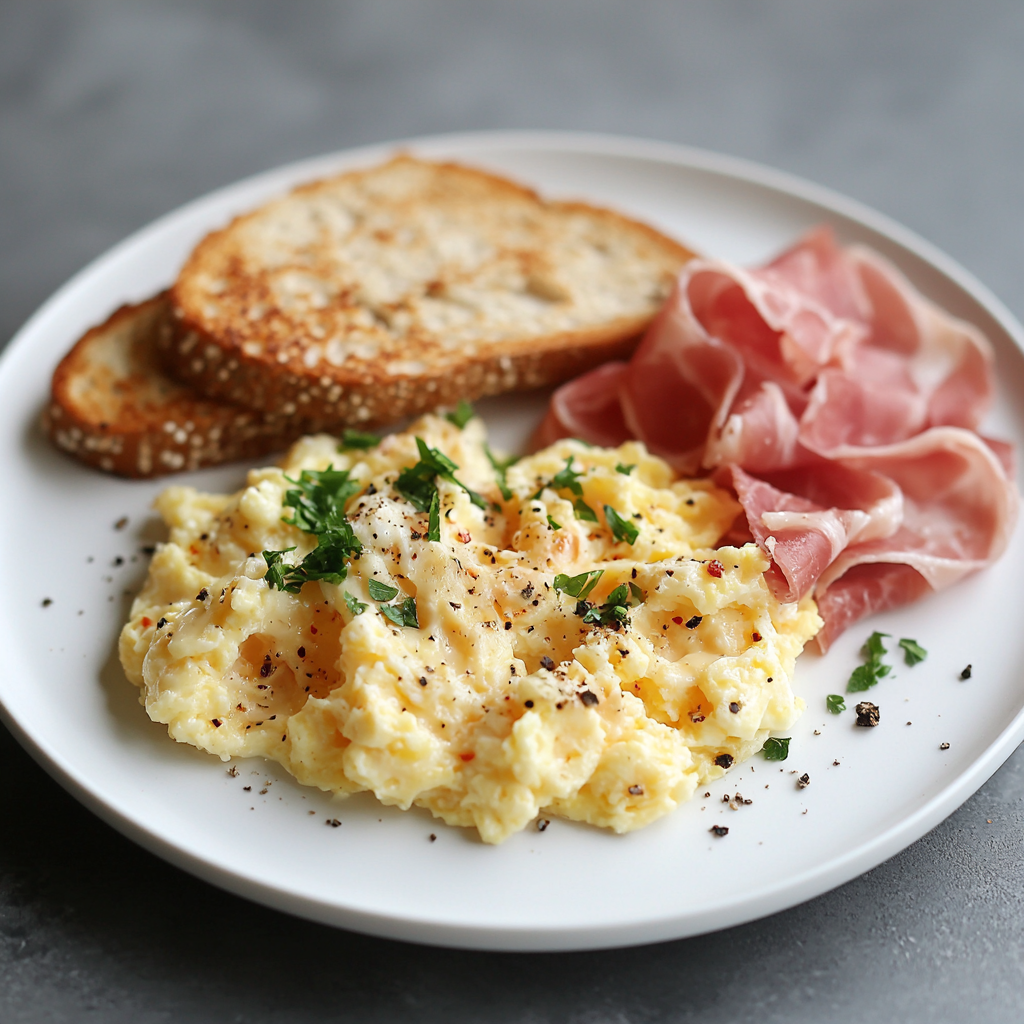 Toasted Bread, Iberian Ham, & Scrambled Eggs