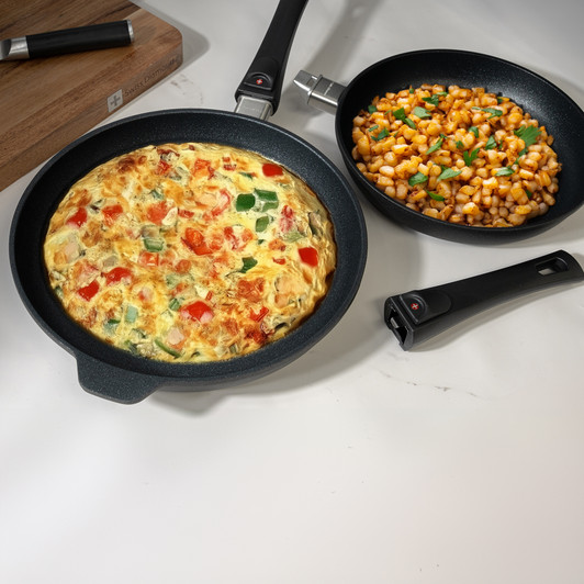XD Induction 2 piece FRY PAN set w/Detachable Handles 24 &28cm