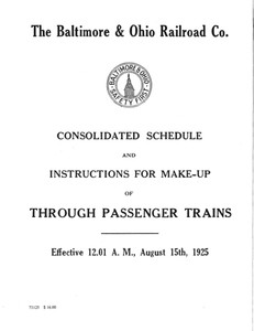 1925 B&O PASSENGER TRAIN CONSIST BOOK