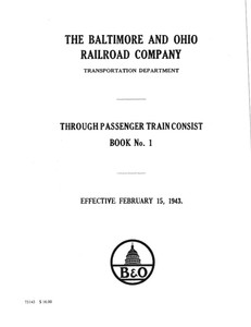 1943 B&O PASSENGER TRAIN CONSIST BOOK