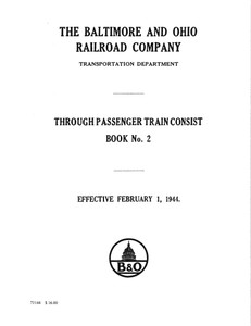 1944 B&O PASSENGER TRAIN CONSIST BOOK