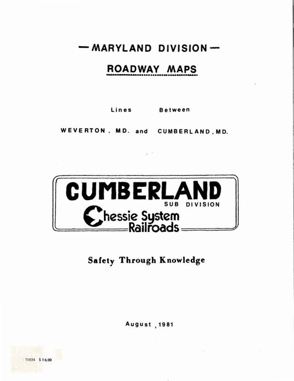 Chessie System Roadway Map, B&O Weverton  to Cumberland, (c1981)