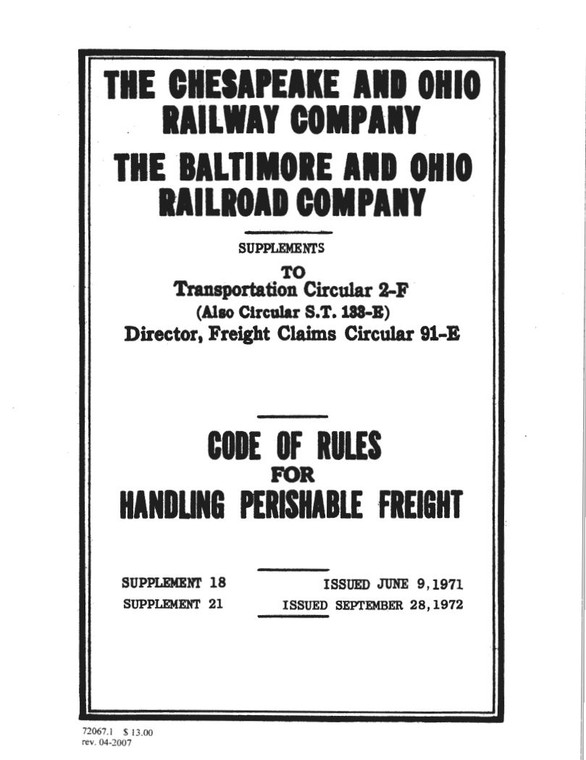 B&O/C&O Code of Rules for Handling Perishable Freight - Suppl 18 to Trans Circular 2-F; June 9, 1971