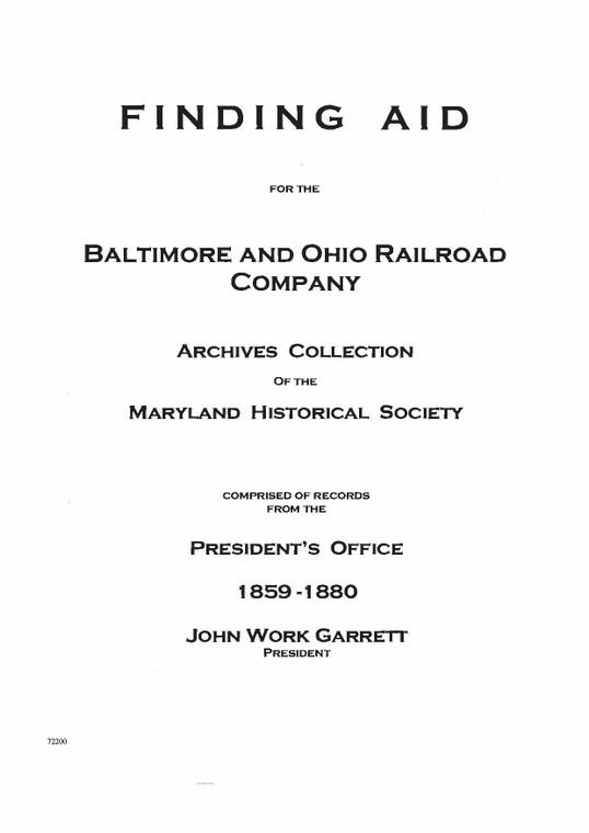 Finding Aid for the B&O Railroad Company - Archives Collection of the Maryland Historical Society