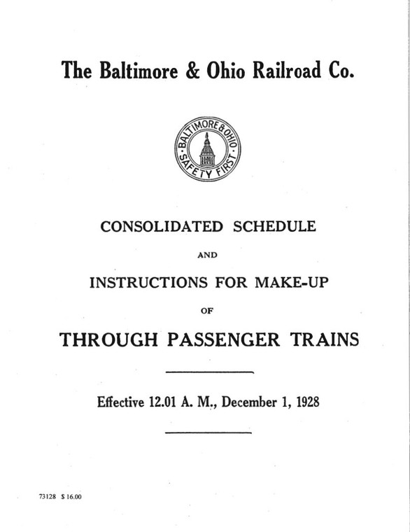 1928 B&O PASSENGER TRAIN CONSIST BOOK