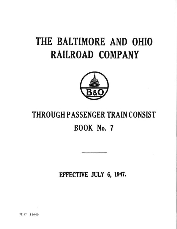 1947 B&O PASSENGER TRAIN CONSIST BOOK