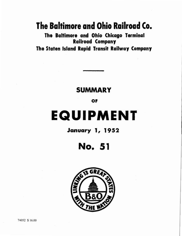 Summary of Equipment, year 1952