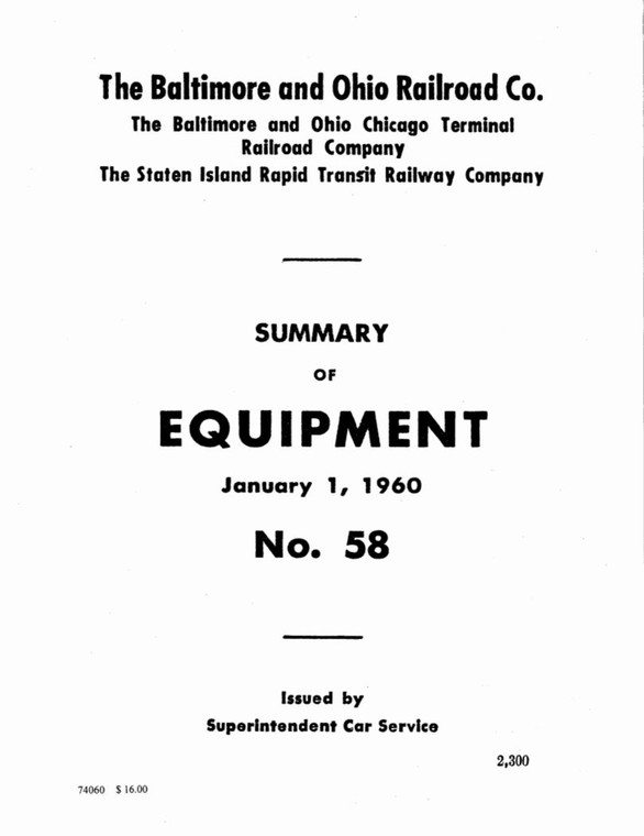 Summary of Equipment, year 1960