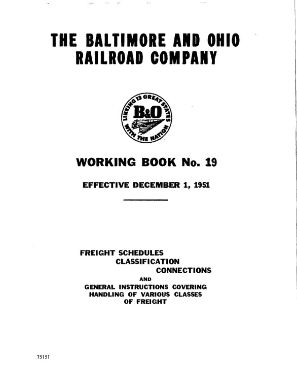 B&O Freight Working Book No. 19 1951