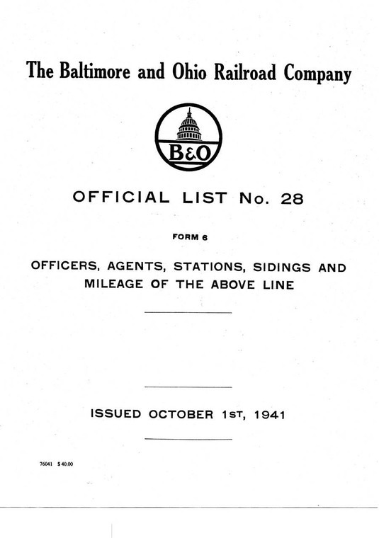 B&O Form 6, 1941