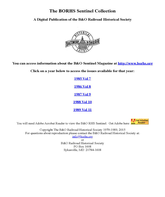 B&ORHS Sentinel Collection, 1985 - 1989