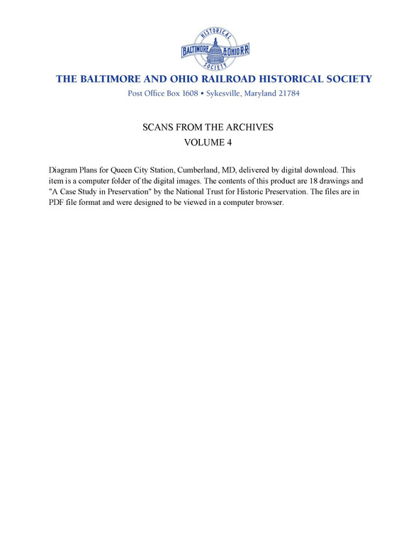 Scans from the Archives, Volume 4, Diagram Plans for Queen City Station, Cumberland, MD, delivered by digital download