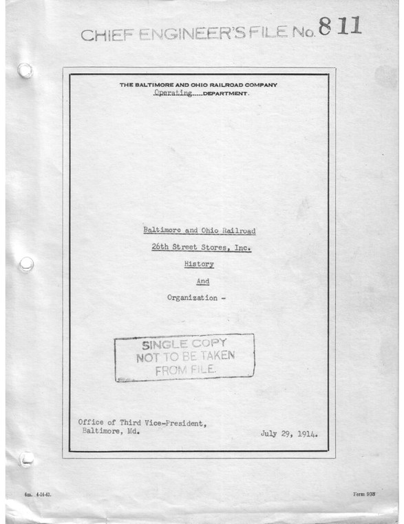 VP of Engineering Report 811, 26th St Stores, NY, 1914