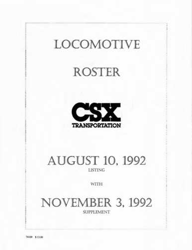 Csx Engine Roster CSX Loco Roster, Aug 1992 W/Nov 1992 Supplement - B&O Railroad ...
