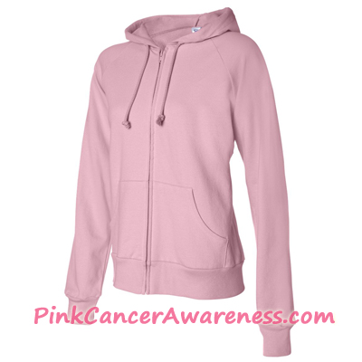 Light Pink Ladies' Raglan Full-Zip Hooded Sweatshirt Side View