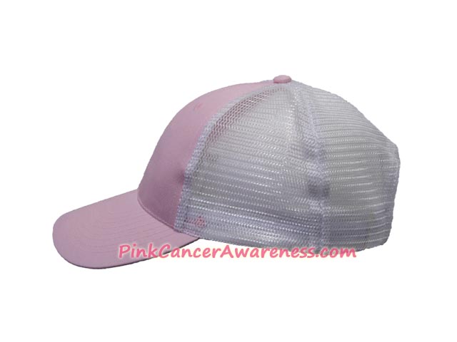 Pink Cancer Awareness Trucker Cap with White Polyester Mesh