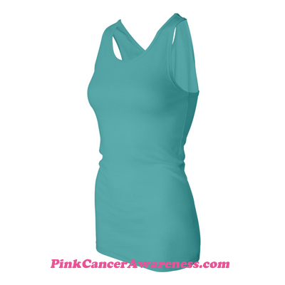 Teal Ladies' Sheer Mini Rib Racerback Tank Side View