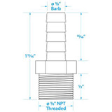 SEACHOICE 50-20791 MALE HOSE BARB-3/8 X 3/8 NPT