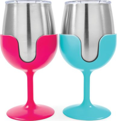 CAMCO RV 51915 WINE TUMBLER SET BLUE/PINK 8OZ