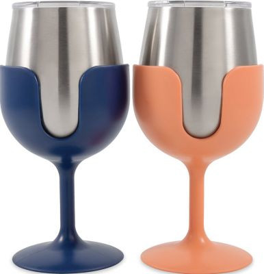CAMCO RV 51917 WINE TUMBLER SET NAVY/PEACH PR