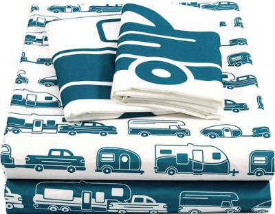 CAMCO RV 53298 SHEETS BLUE/WHT RV SHORT QUEEN