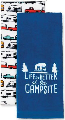 CAMCO RV 53301 DISH TOWEL SET BLU/WHT RV LOGO