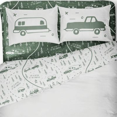 CAMCO RV 53476 GREEN MAP BED SHEETS SHORT QN