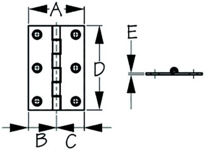 SEA-DOG LINE 203080-1 DAMP BUTT HINGE SS 2X3 PR
