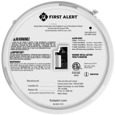 FIRST ALERT   1046846 SMOKE ALARM W/9V BATTERY