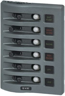 BLUE SEA SYSTEMS 4376-BSS PANEL WD 12VDC CLB 6 POS GRAY