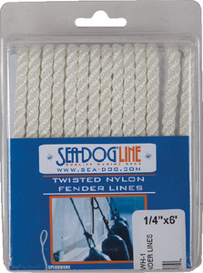 SEA-DOG LINE 301106006WH-1 TWIST NYL FENDLINE 1/4X6WHT PR