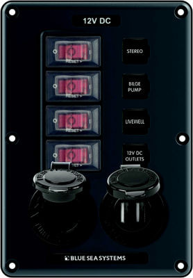 BLUE SEA SYSTEMS 4321-BSS PNL SWCH H2O CB 4POS W/ACC