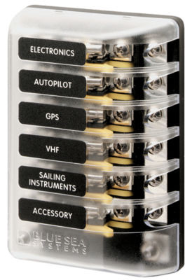 BLUE SEA SYSTEMS 5015-BSS FUSE BLOCK AGC 6 CIR W/GROUN
