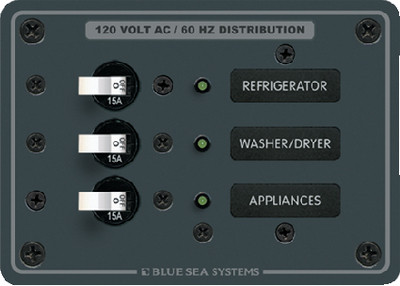 BLUE SEA SYSTEMS 8058 PANEL 120VAC 3 CIRCUIT BREAKE