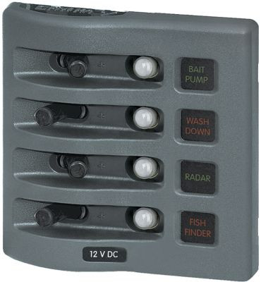BLUE SEA SYSTEMS 4374-BSS PANEL WD 12VDC CLB 4 POS GRAY