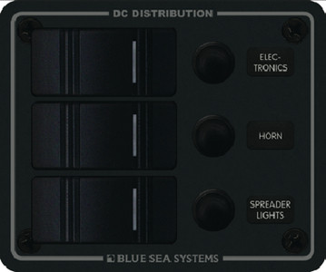 BLUE SEA SYSTEMS 8374 PANEL H2O CB 12VDC 3 POS VERT