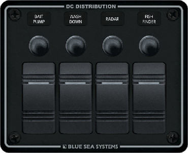 BLUE SEA SYSTEMS 8372 PANEL H2O CB 12VDC 4 POS BLACK