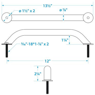 SEACHOICE 38341 12" SS STUD MOUNTED HAND RAIL